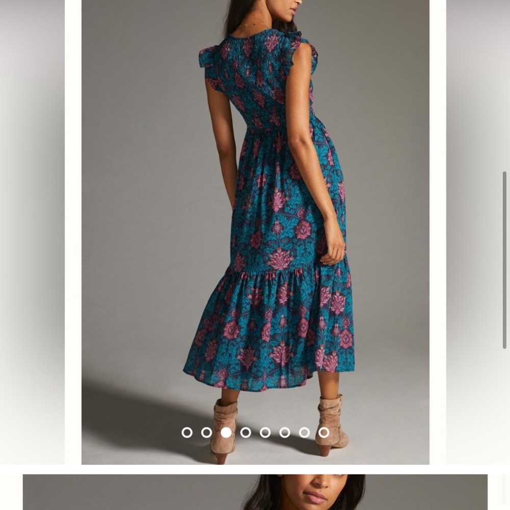 Anthropologie Blue Pleated Maxi Sundress